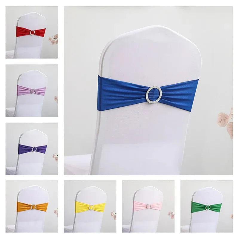 Spandex chair sash with round buckle from SHOWLU Fashion Store, perfect for wedding, birthday, and event decor.