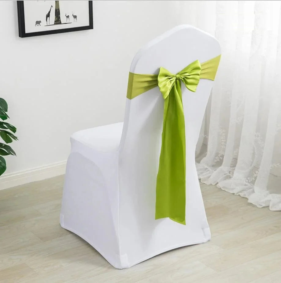 Spandex chair sashes with bow ties for weddings and events, featuring stretch lycra fabric in elegant design.