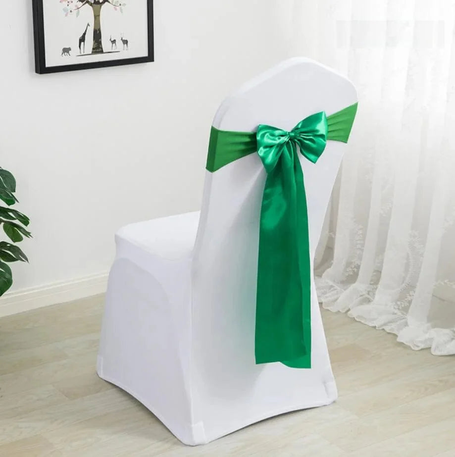 Spandex chair sash with bow tie for weddings and events, showing the stretchy Lycra material and elegant design.