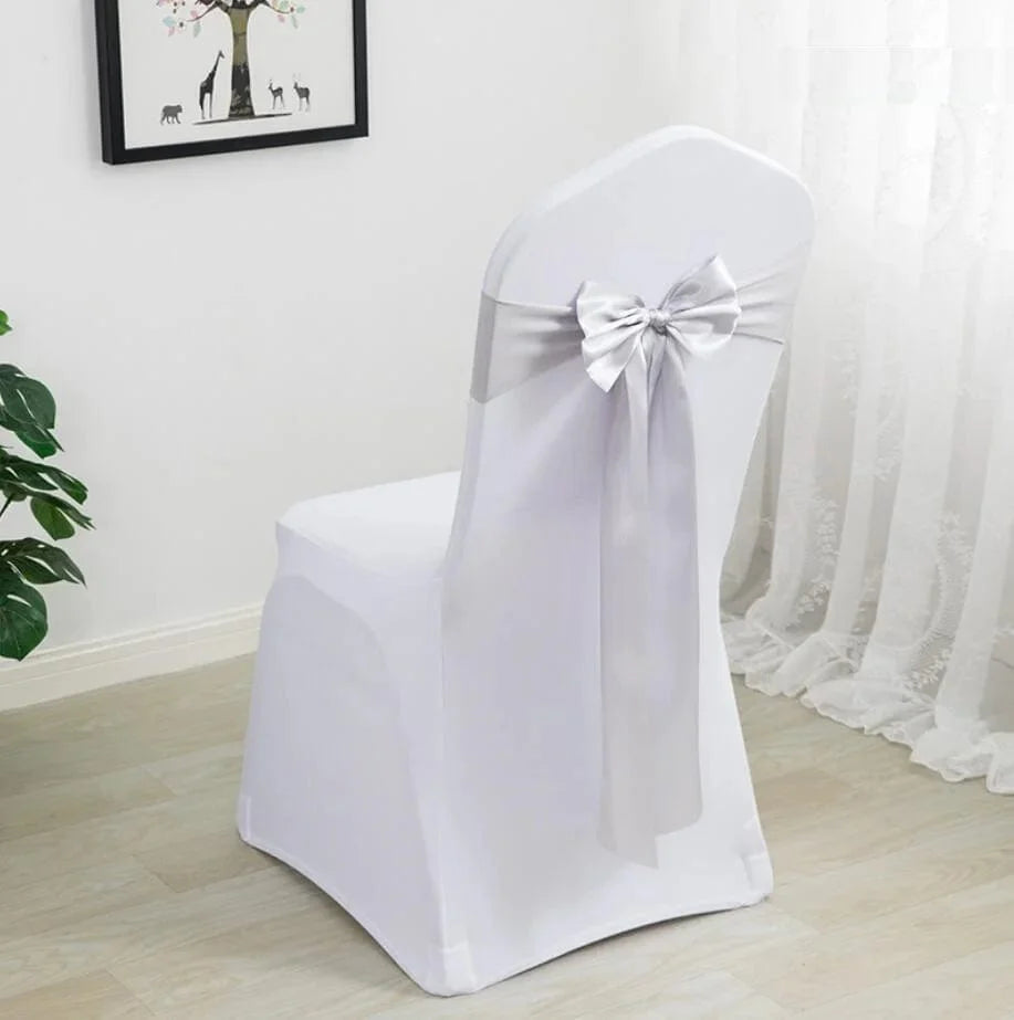 Spandex chair sash with bow tie design from EVENTSDECOR, perfect for weddings, parties, and hotel events, made of stretchy lycra.