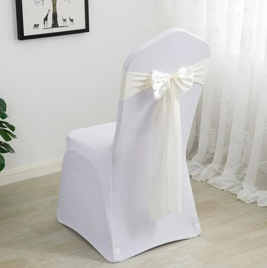 Spandex chair sash with bow tie design by EVENTSDECOR, perfect for weddings, parties, and hotel decorations.