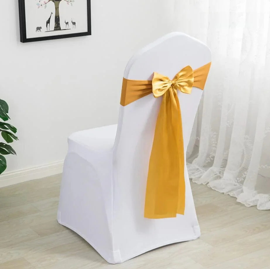 Spandex chair sash with bow tie for weddings and events, stretchy Lycra fabric in elegant design for decoration.
