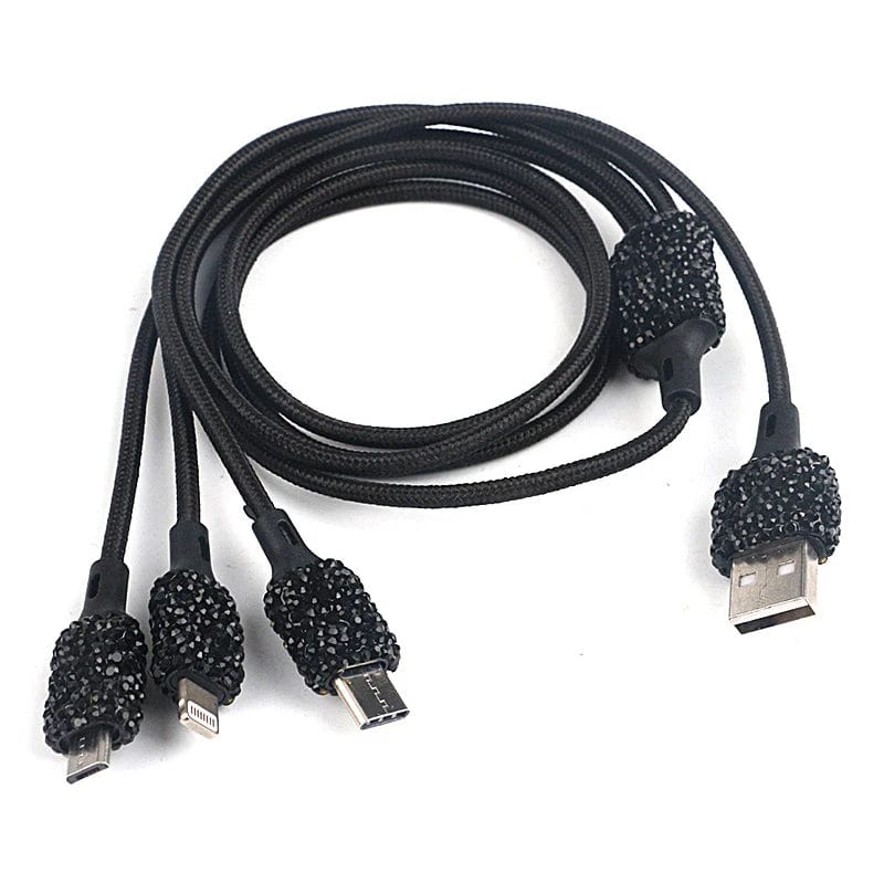 Sparkling Showlu Dual USB Car Charger with rhinestones, fast charging adapter for smartphones and devices.