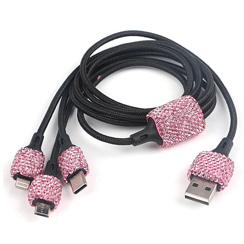 Sparkling Showlu Dual USB Car Charger with rhinestones, fast charging adapter for car, stylish and functional vehicle accessory.
