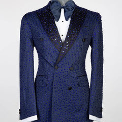 Sparkly Men Wedding Suits Peaked Lapel Tuxedos Beads Crystal 2 Pcs (Blazer+Pants) Prom Evening Party Custom Made - SHOWLU FASHION STORE