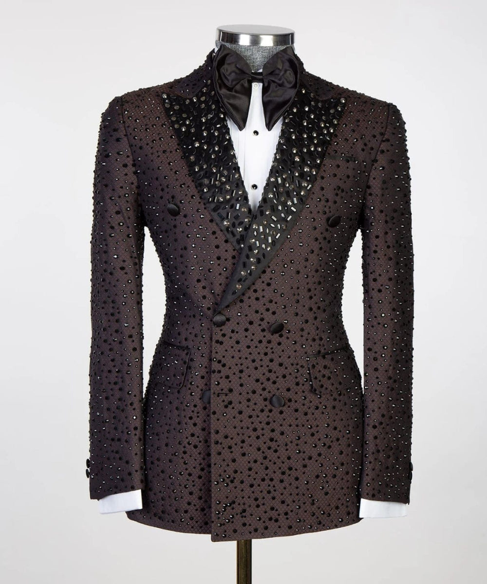 Sparkly Men Wedding Suits Peaked Lapel Tuxedos Beads Crystal 2 Pcs (Blazer+Pants) Prom Evening Party Custom Made - SHOWLU FASHION STORE