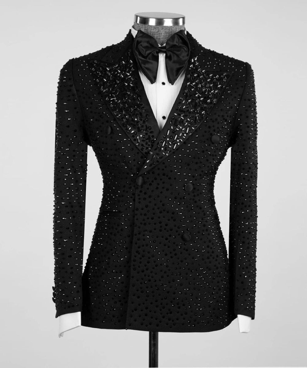 Sparkly Men Wedding Suits Peaked Lapel Tuxedos Beads Crystal 2 Pcs (Blazer+Pants) Prom Evening Party Custom Made - SHOWLU FASHION STORE