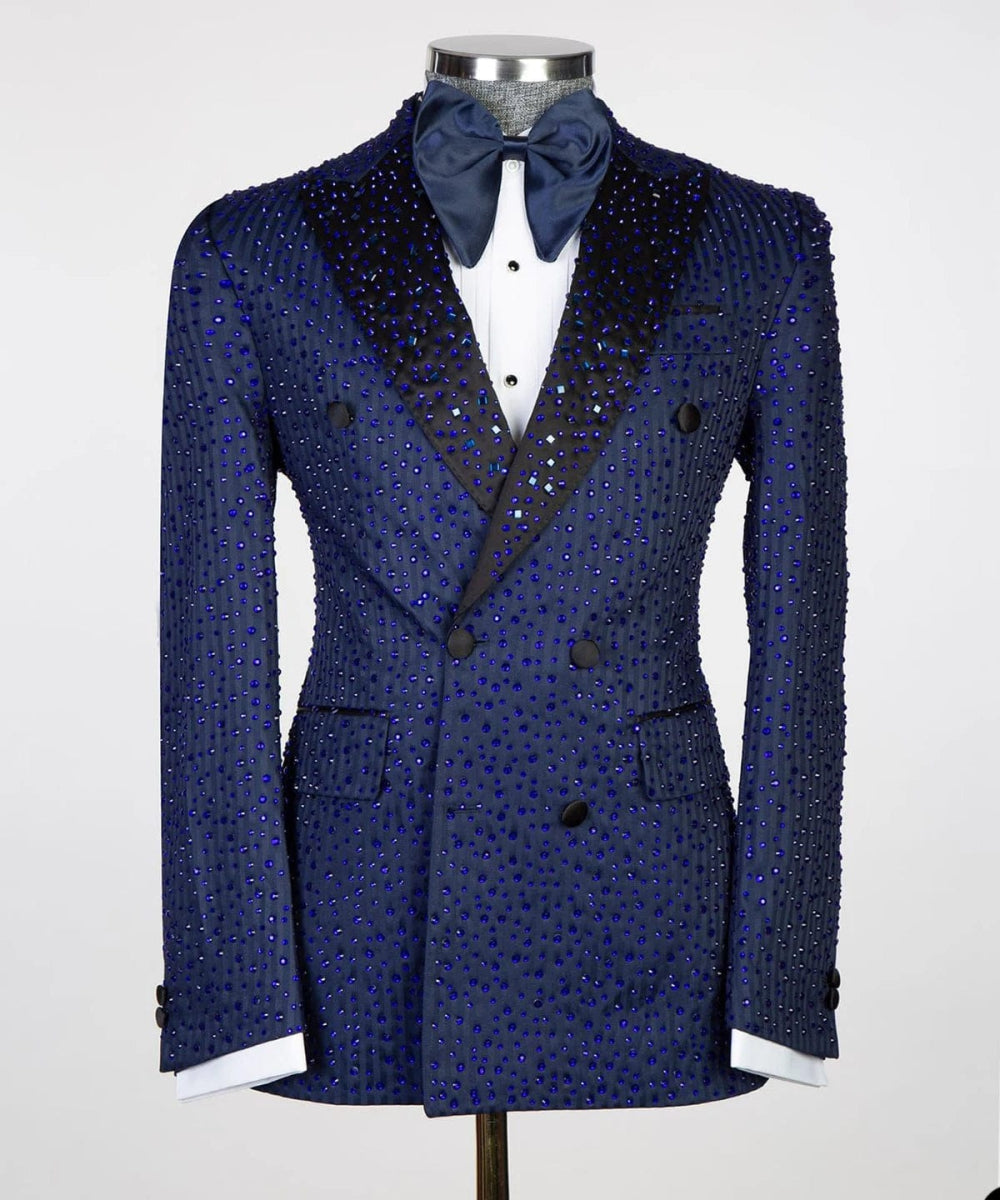 Sparkly Men Wedding Suits Peaked Lapel Tuxedos Beads Crystal 2 Pcs (Blazer+Pants) Prom Evening Party Custom Made - SHOWLU FASHION STORE