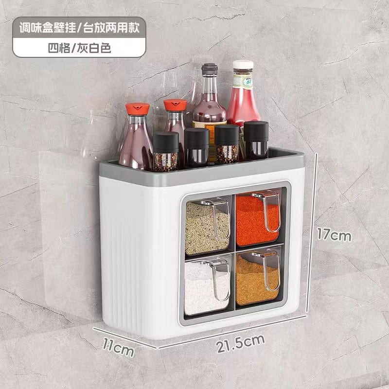 Showlu Nordic multi-compartment spice box and kitchen storage rack with salt and spice bottles, organized in a sleek, multi-functional design.