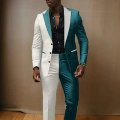 Splice Color Men Suits Wedding Peaked Lapel 3 Buttons Groom Tuxedo Slim Bridegroom Suits 2 Pcs Jacket With Pants Fashion Design - SHOWLU FASHION STORE