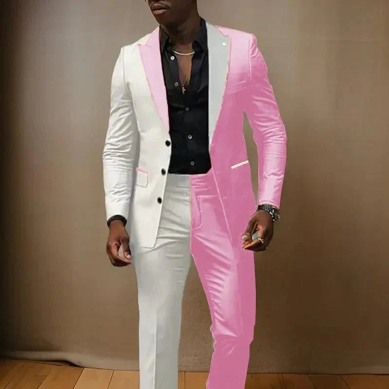 Showlu Fashion men's 2-piece slim fit tuxedo suit with peaked lapel, including jacket and pants, ideal for wedding or formal events.