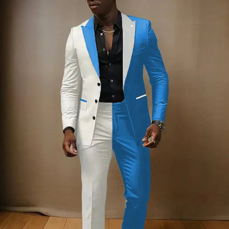 Showlu Fashion men's 2-piece slim fit tuxedo suit with peaked lapel, includes jacket and pants, ideal for weddings and formal events.