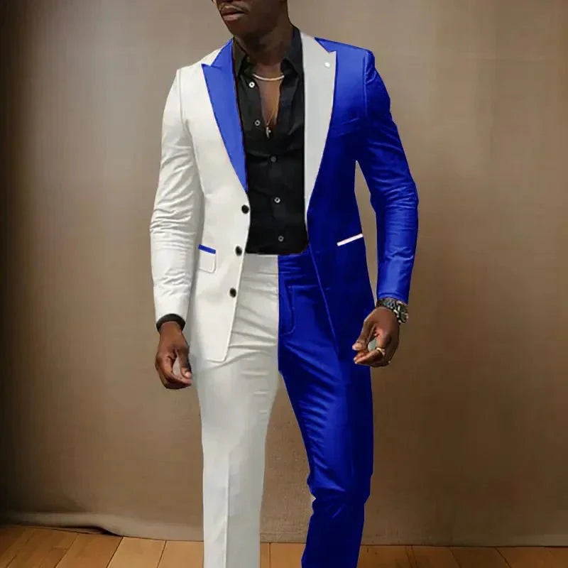 Showlu Fashion men's 2-piece slim fit tuxedo suit with peaked lapel, featuring a stylish jacket and matching pants for formal occasions.