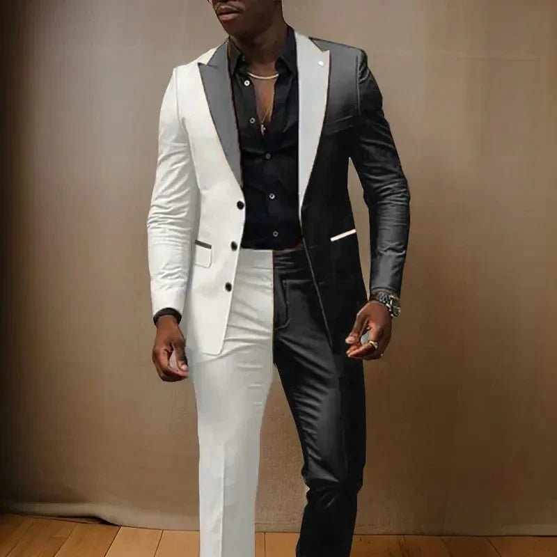 Splice Color Men Suits Wedding Peaked Lapel 3 Buttons Groom Tuxedo Slim Bridegroom Suits 2 Pcs Jacket With Pants Fashion Design - SHOWLU FASHION STORE