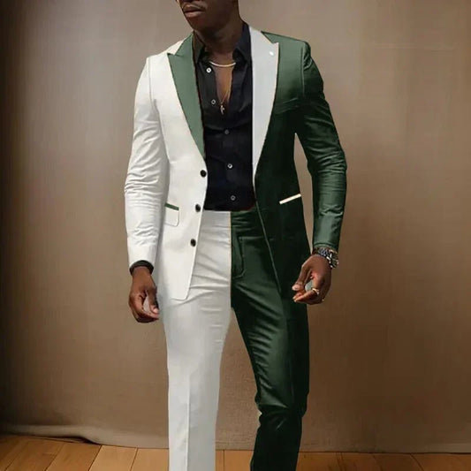 Splice Color Men Suits Wedding Peaked Lapel 3 Buttons Groom Tuxedo Slim Bridegroom Suits 2 Pcs Jacket With Pants Fashion Design - SHOWLU FASHION STORE