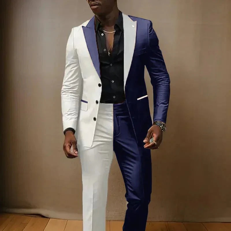 Showlu Fashion men's 2-piece slim fit tuxedo suit with peaked lapel, featuring a tailored jacket and matching pants for formal occasions.