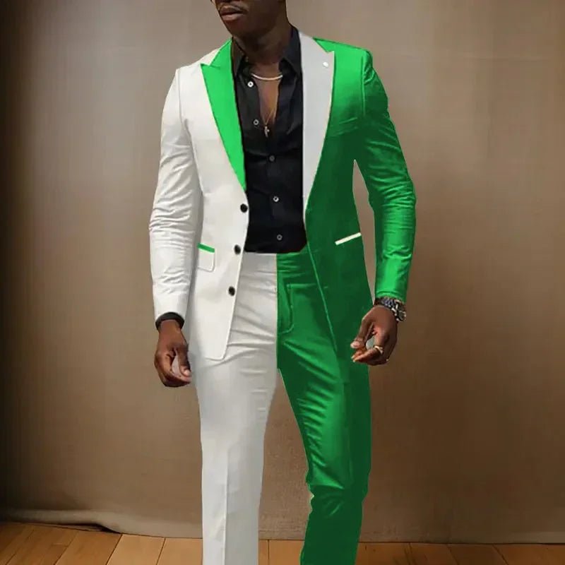 Splice Color Men Suits Wedding Peaked Lapel 3 Buttons Groom Tuxedo Slim Bridegroom Suits 2 Pcs Jacket With Pants Fashion Design - SHOWLU FASHION STORE