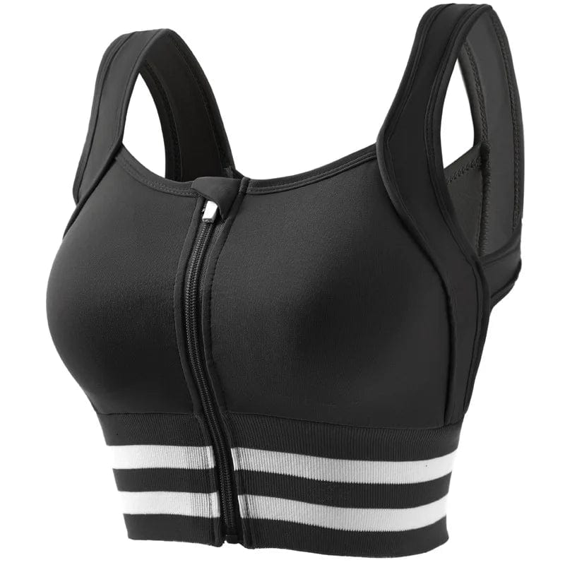 Showlu Zip Front Sports Bra for women with full coverage, shockproof padding, ideal for yoga, running, and fitness activities.