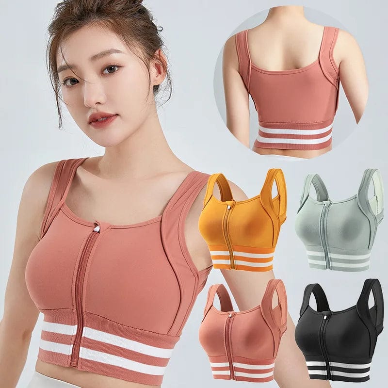 Showlu zip front sports bra for women with shockproof padding, full coverage, and workout-friendly design for yoga and fitness.