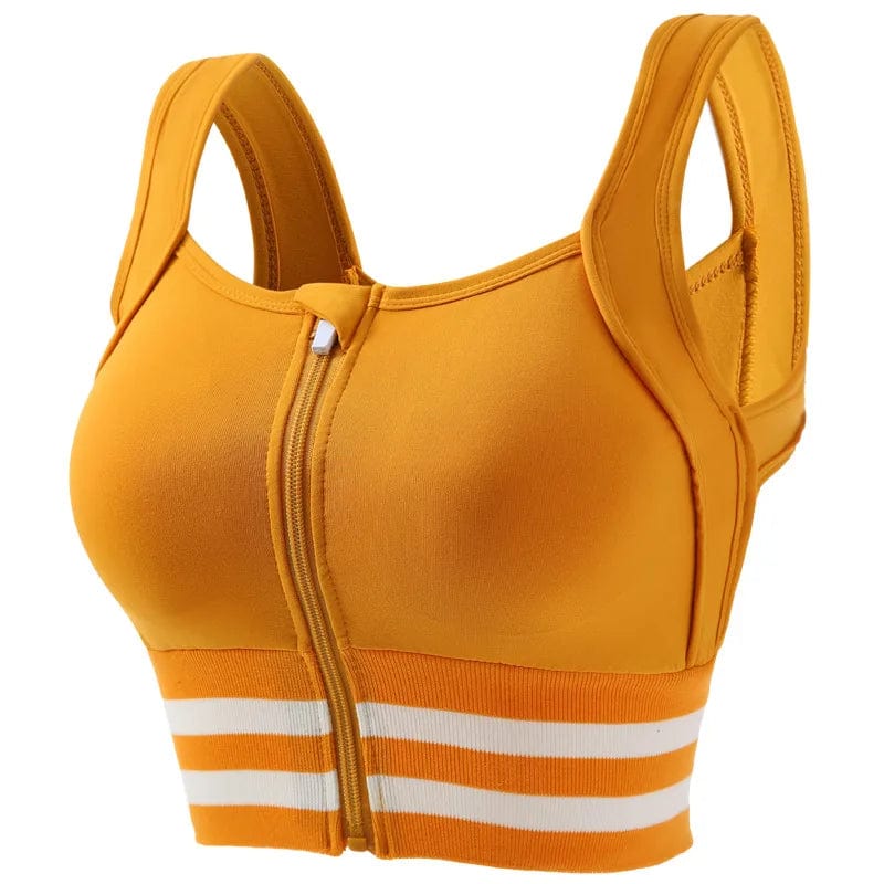 Showlu zip front sports bra for women with shockproof padding, full coverage, and breathable fabric for yoga and fitness workouts.