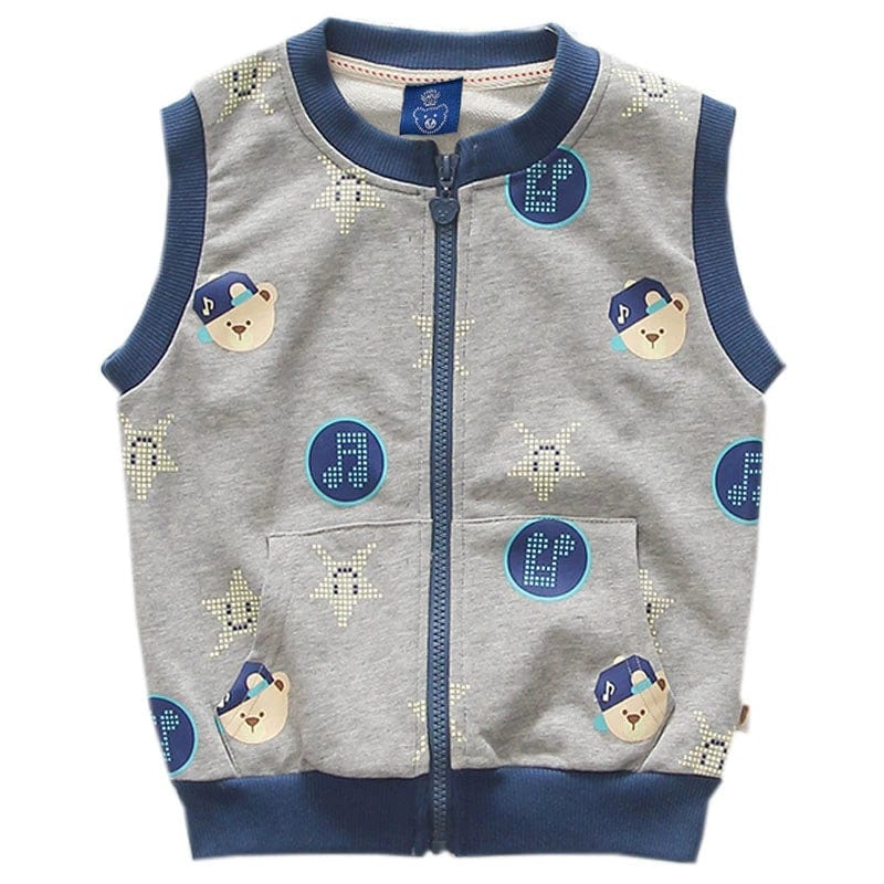 Bright Bear baby boys cotton terry vest with Korean style cartoon design, casual waistcoat for spring and autumn.