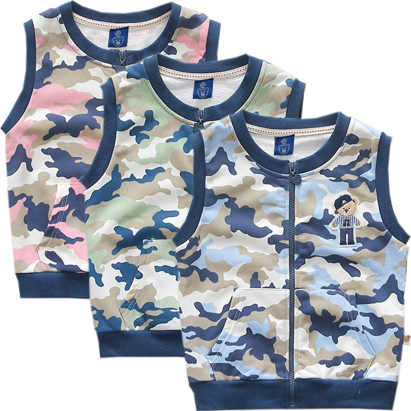 Bright Bear baby boys cotton terry vest featuring Korean style cartoon design, casual waistcoat for spring and autumn wear.