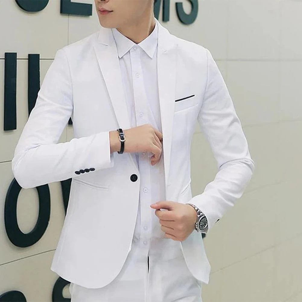 Men's slim fit formal blazer by SHOWLU FASHION STORE, solid long sleeve business jacket with lapel, pockets, and back slit.