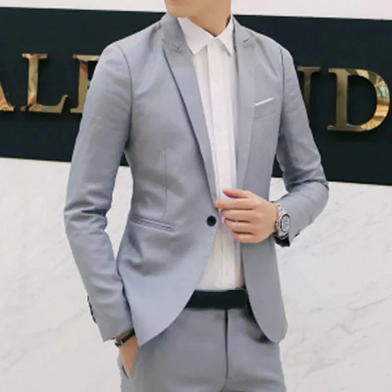 Men's slim fit formal blazer by SHOWLU FASHION STORE, solid long sleeve business jacket with lapel, pockets, and back slit.