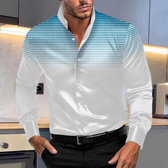 Spring autumn men's fashion evening dress four round polka dot printed long - sleeved shirt stand collar gradient top - SHOWLU FASHION STORE