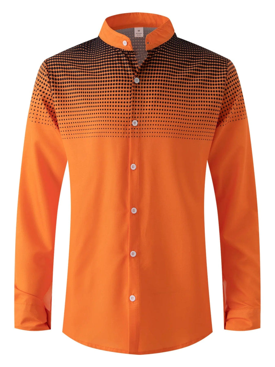 Spring autumn men's fashion evening dress four round polka dot printed long - sleeved shirt stand collar gradient top - SHOWLU FASHION STORE