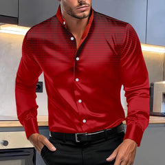 Spring autumn men's fashion evening dress four round polka dot printed long - sleeved shirt stand collar gradient top - SHOWLU FASHION STORE