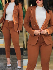 Spring Autumn Women's Solid Color Long Sleeve Suit Fashion A Button Slim - fit Wrap Buttock Pencil Pants Female Office 2 Piece Set - SHOWLU FASHION STORE