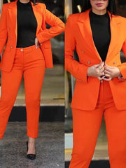 Spring Autumn Women's Solid Color Long Sleeve Suit Fashion A Button Slim - fit Wrap Buttock Pencil Pants Female Office 2 Piece Set - SHOWLU FASHION STORE