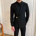 Men's slim fit black double-breasted wedding suit by Showlu Fashion, featuring a tailored design and classic style.
