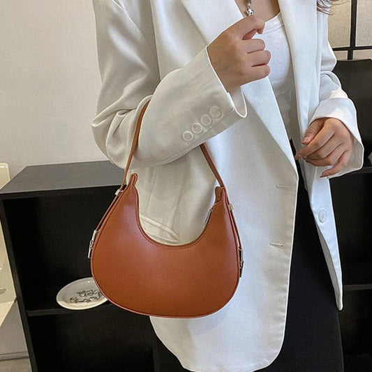 Spring New Solid Color Half - moon Bags for Women Fashion Shoulder Bags Luxury PU Leather Underarm Bag Advanced Brand Handbag Purs - SHOWLU FASHION STORE