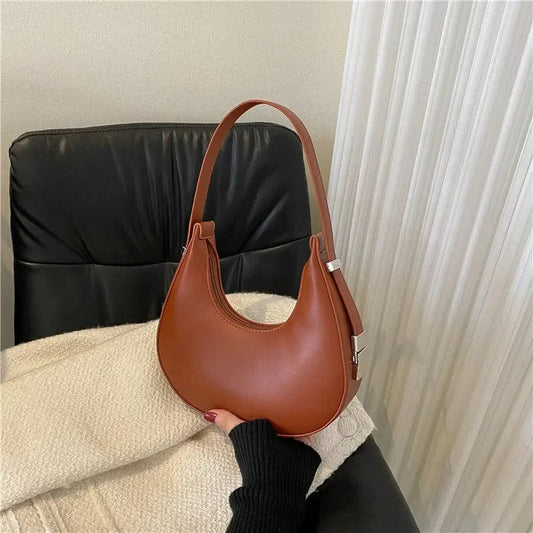 Spring New Solid Color Half - moon Bags for Women Fashion Shoulder Bags Luxury PU Leather Underarm Bag Advanced Brand Handbag Purs - SHOWLU FASHION STORE