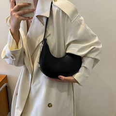 Spring New Solid Color Half - moon Bags for Women Fashion Shoulder Bags Luxury PU Leather Underarm Bag Advanced Brand Handbag Purs - SHOWLU FASHION STORE