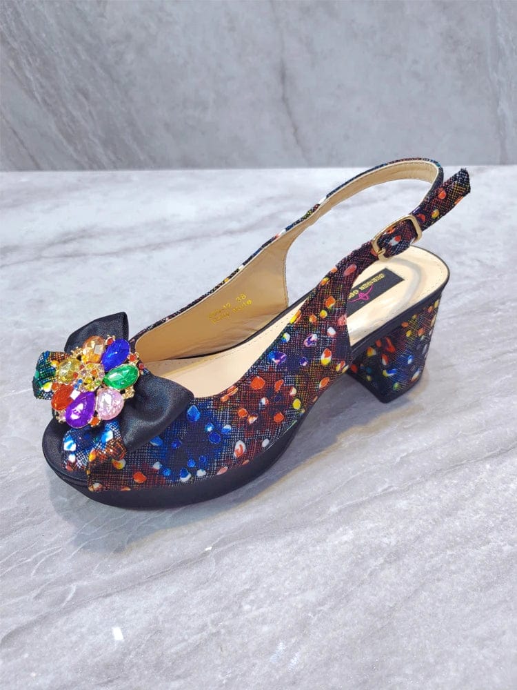 Nigerian women's black PU party shoes with square heel, stylish African fashion footwear for spring and summer events.