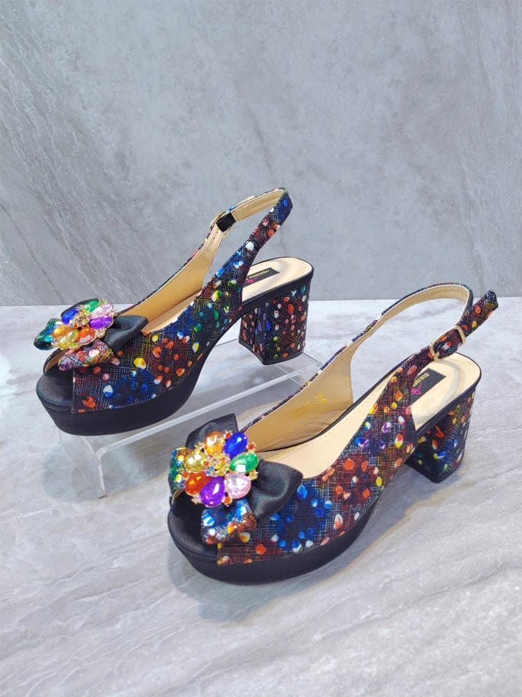 Geriger Gegallel Nigerian women's party shoes in black PU with square heel, stylish for spring-summer 2023 African fashion.