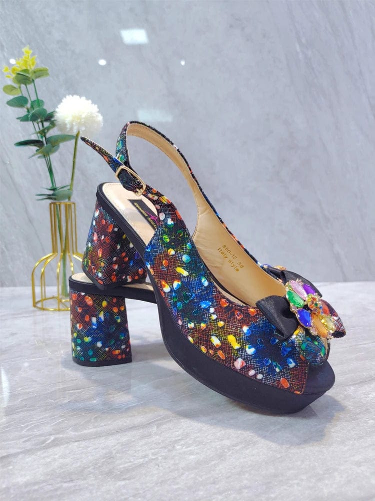 Black PU Nigerian women's party shoes with square heels, stylish design for spring-summer 2023, by Showlu Fashion Store