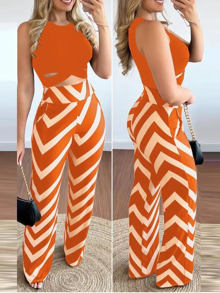Owner Girl Women's 2-piece set with printed sleeveless top and slim trousers, stylish spring-summer women's fashion ensemble.