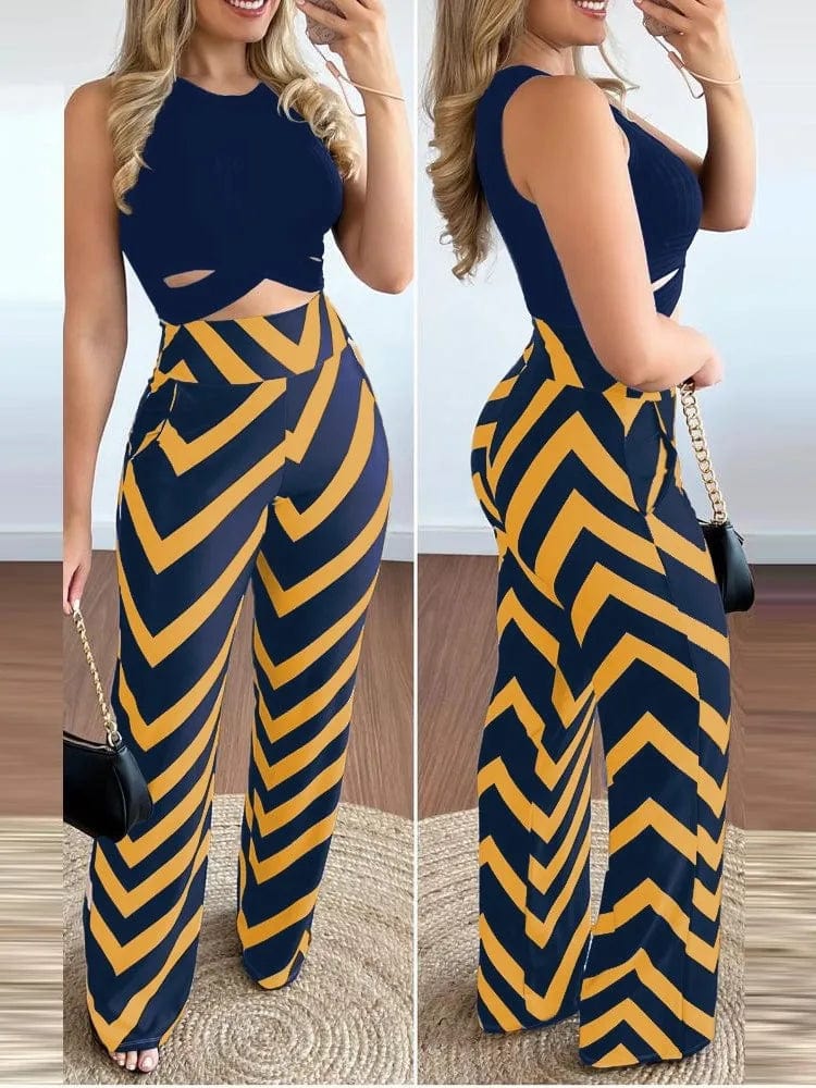 Owner Girl women's 2-piece set with printed sleeveless top and slim trousers, stylish spring-summer fashion for women.
