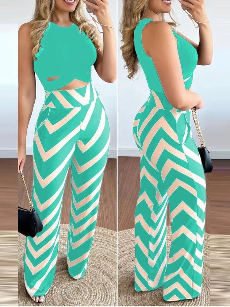 Owner Girl Women's 2-piece set with printed sleeveless top and slim trousers, perfect for spring and summer fashion.