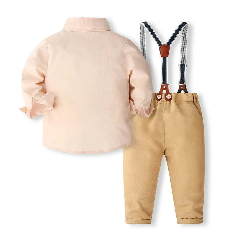 Toddler boy gentleman outfit with cotton long-sleeve shirt and pants set, stylish Korean fashion for spring by Showlu Fashion Store