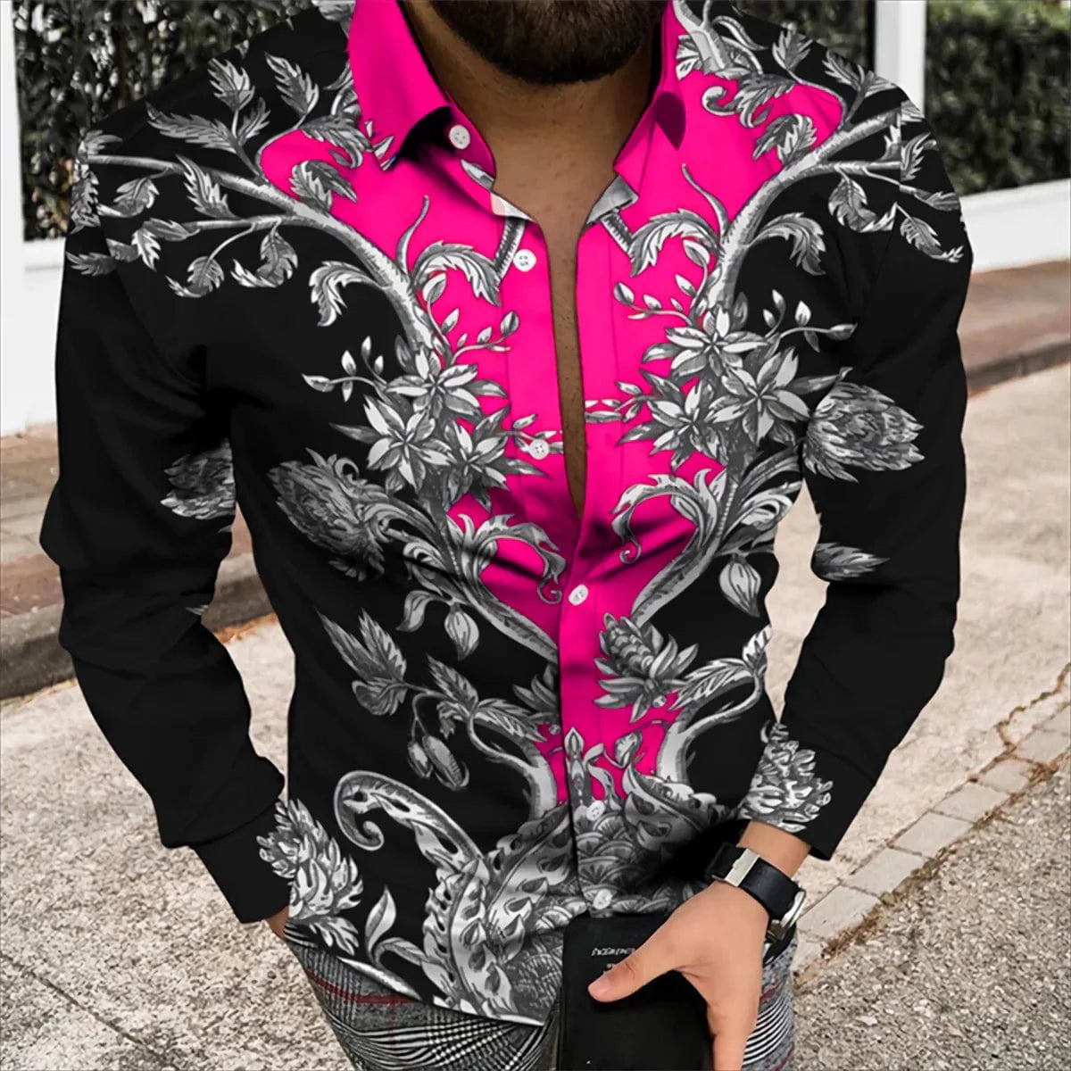 Men's silk and bamboo fiber long sleeve printed casual shirt by SHOWLU, featuring high-quality fabric, stylish design, and comfortable fit.