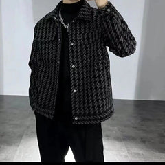 Square Collar Jacket Men's Casual Versatile Thousand Bird Plaid Jacket Korean Version Handsome Men's Jacket - SHOWLU FASHION STORE