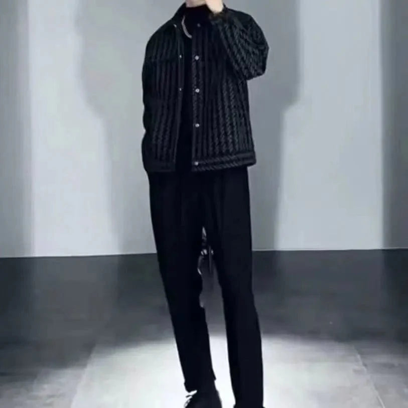 Men's SHOWLU Thousand Bird Plaid Jacket with square collar, casual versatile outerwear, stylish Korean-style men's jacket.