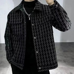 Square Collar Jacket Men's Casual Versatile Thousand Bird Plaid Jacket Korean Version Handsome Men's Jacket - SHOWLU FASHION STORE