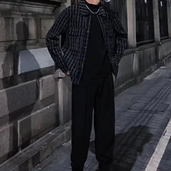 Square Collar Jacket Men's Casual Versatile Thousand Bird Plaid Jacket Korean Version Handsome Men's Jacket - SHOWLU FASHION STORE