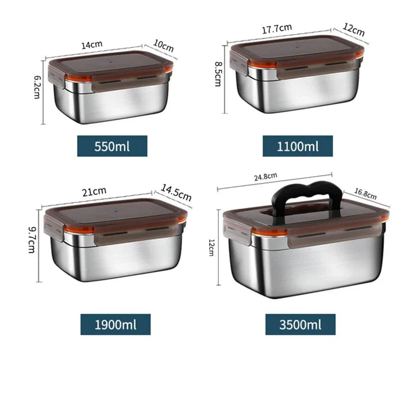Stainless steel Showlu Bento lunch box with multiple compartments, portable food container for snacks and meals.